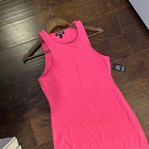 Pink High Neck Ribbed Stretch Knit Maxi Dress for Cocktail Nights